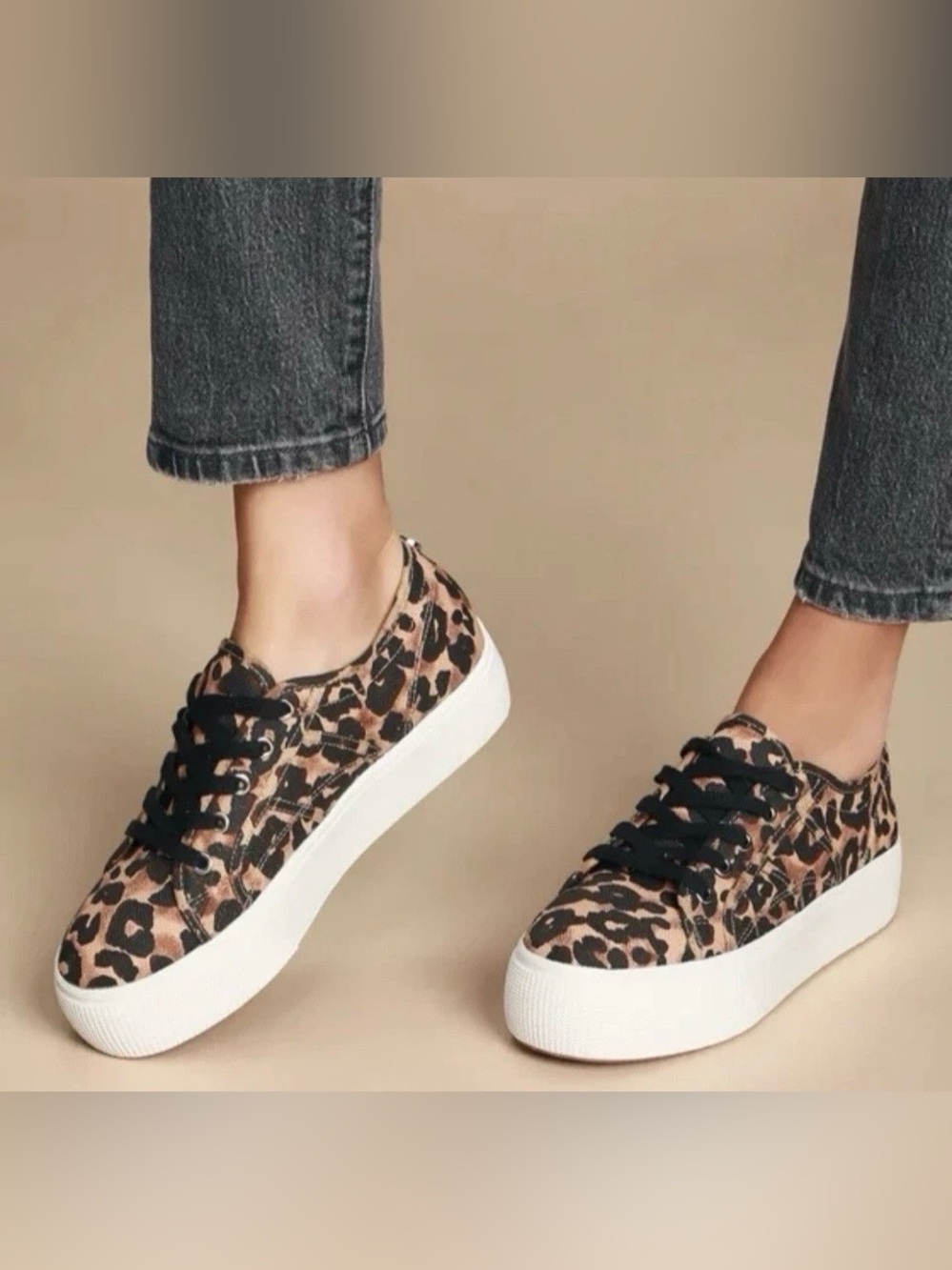 Steve Madden Leopard Platform Sneakers in Taupe and Black